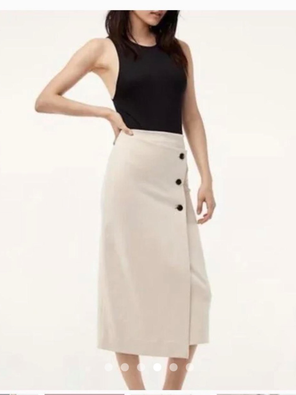 Babaton Cream Midi Wrap Skirt with Black Buttons